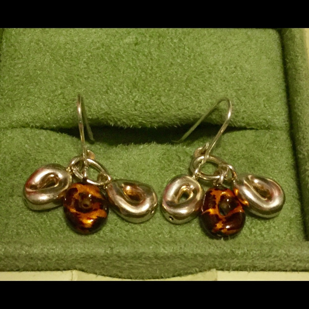 Beautiful Sterling Silver & Tiger Enamel Earrings